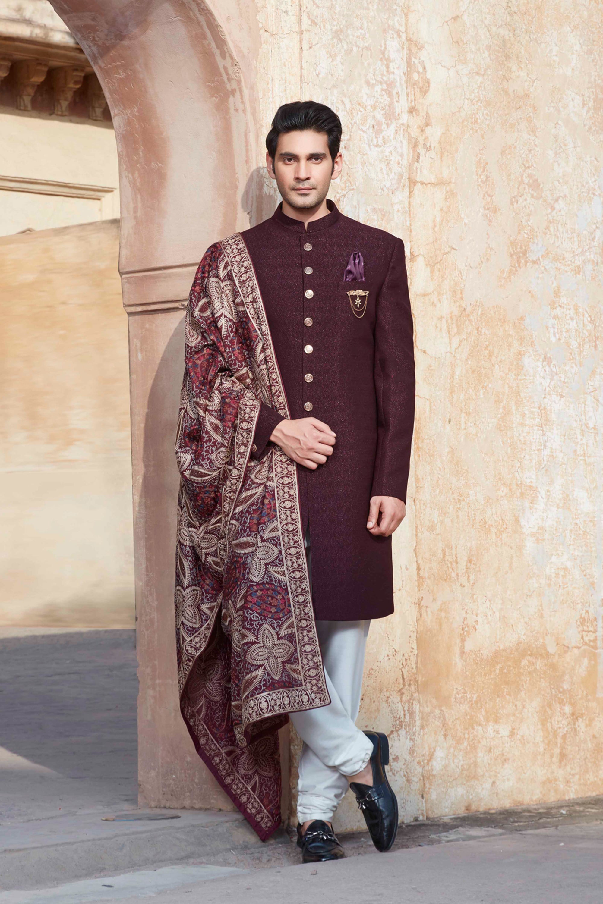 indo western with shawl for men