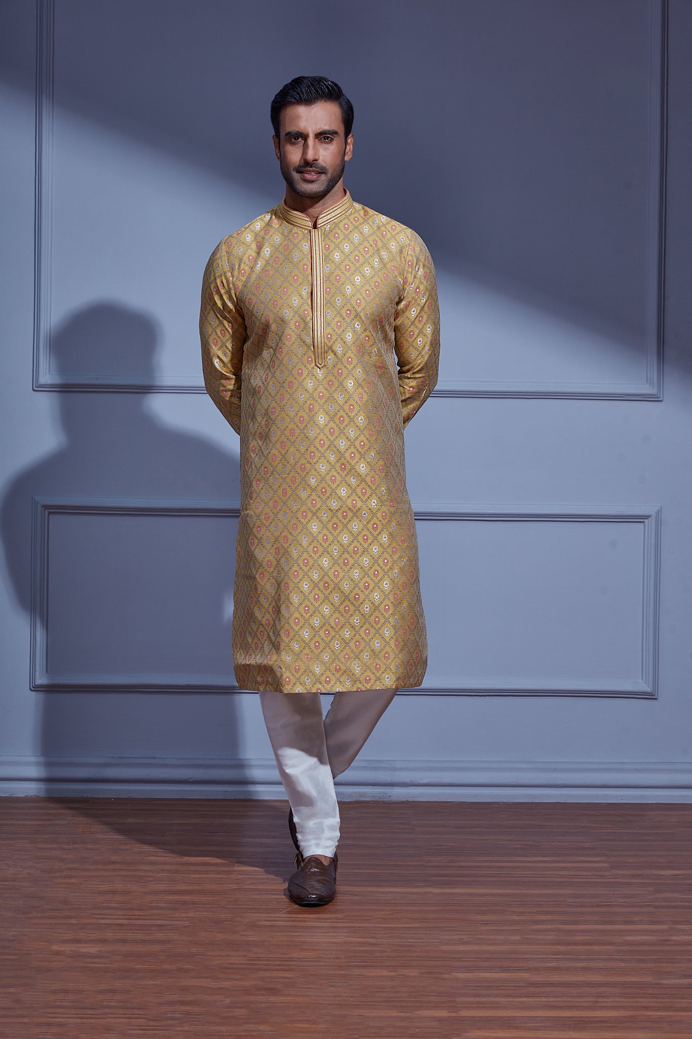 Ivory Mustard Yellow Button Down Kurta Set main image 1