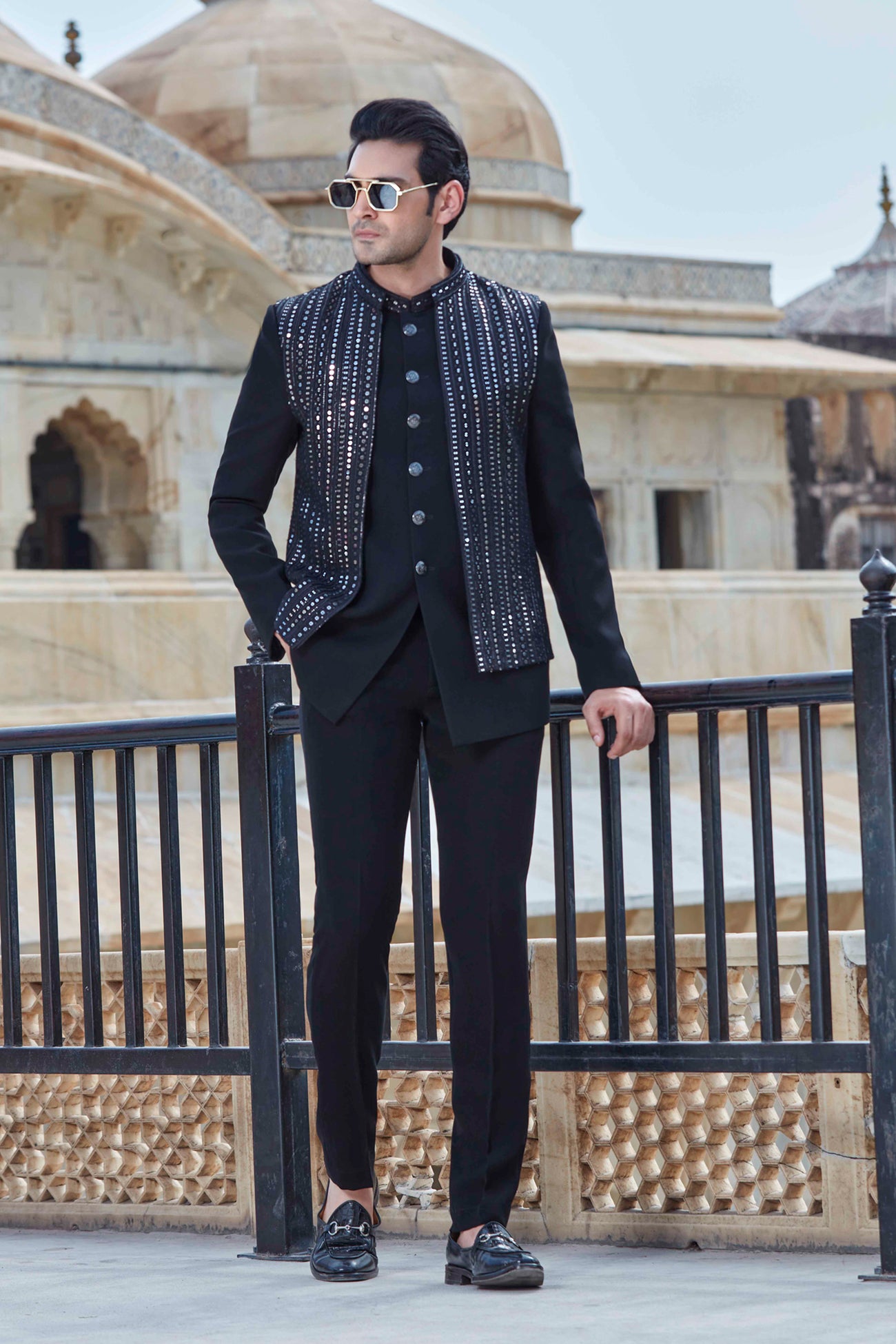 Designer Black Embroidered Bandhgala Suit