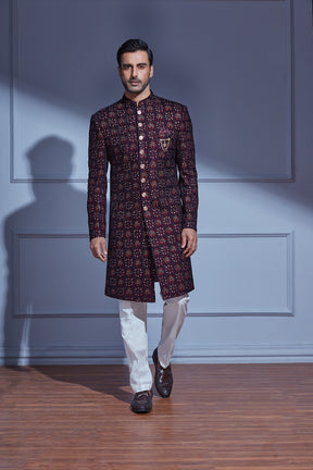 WINE RED VELVET NAWABI INDO-WESTERN