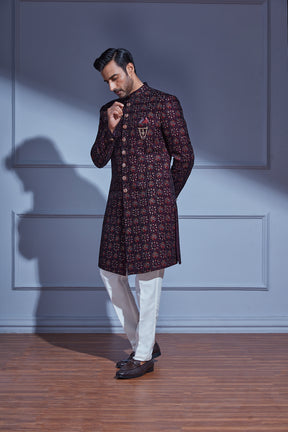 WINE RED VELVET NAWABI INDO-WESTERN